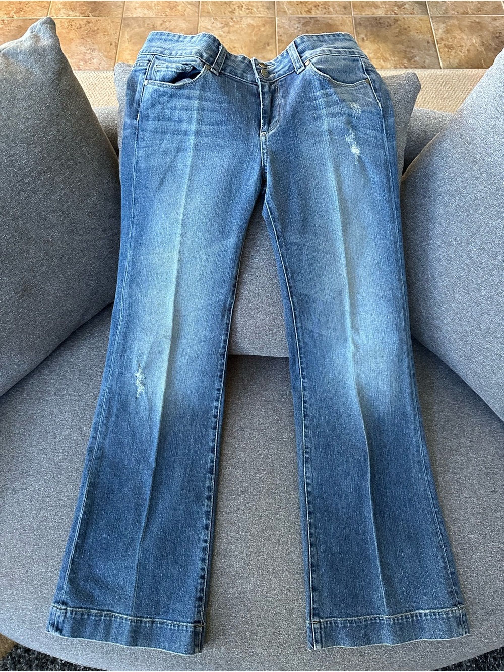 PAIGE Mid Wash Blue Wide Leg Jeans